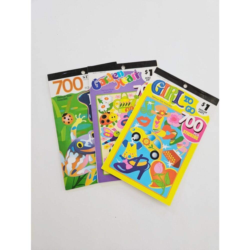Vintage Set Of Three Sticker Books - Biology Room Frogs Garden Heart Girl To Go